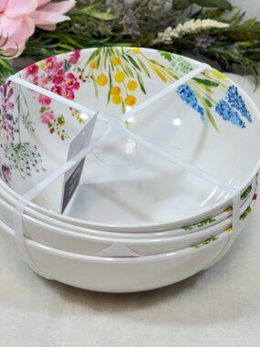 Rachel Ashwell Melamine Floral Garden Pasta Salad Bowls set of 4 New